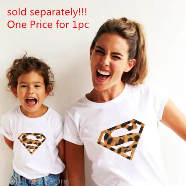 Leopard Print Family Matching Clothes Mommy and Me Clothes White T-shirt Mother and Daughter Clothes Family Look Top