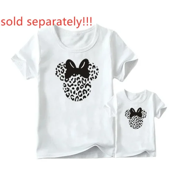 Leopard Print Family Matching Clothes Mommy and Me Clothes White T-shirt Mother and Daughter Clothes Family Look Top