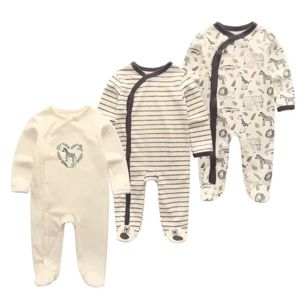 3Pieces Cotton Baby Girl Clothes Sets Cartoon New Born Baby Boy Clothes Autumn Long Sleeve Footie Jumpsuits Zipper Spring Bebes