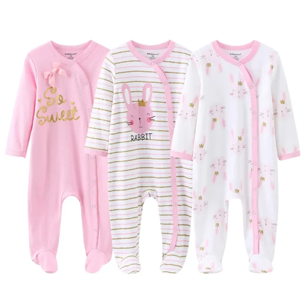 3Pieces Cotton Baby Girl Clothes Sets Cartoon New Born Baby Boy Clothes Autumn Long Sleeve Footie Jumpsuits Zipper Spring Bebes