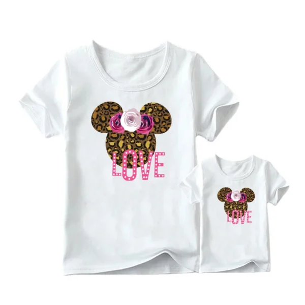 Leopard Print Family Matching Clothes Mommy and Me Clothes White T-shirt Mother and Daughter Clothes Family Look Top