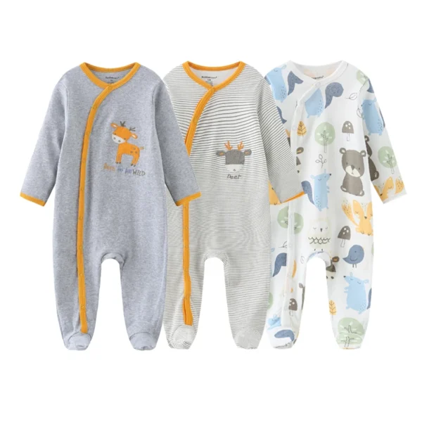 3Pieces Cotton Baby Girl Clothes Sets Cartoon New Born Baby Boy Clothes Autumn Long Sleeve Footie Jumpsuits Zipper Spring Bebes