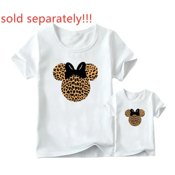 Leopard Print Family Matching Clothes Mommy and Me Clothes White T-shirt Mother and Daughter Clothes Family Look Top