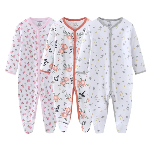 3Pieces Cotton Baby Girl Clothes Sets Cartoon New Born Baby Boy Clothes Autumn Long Sleeve Footie Jumpsuits Zipper Spring Bebes
