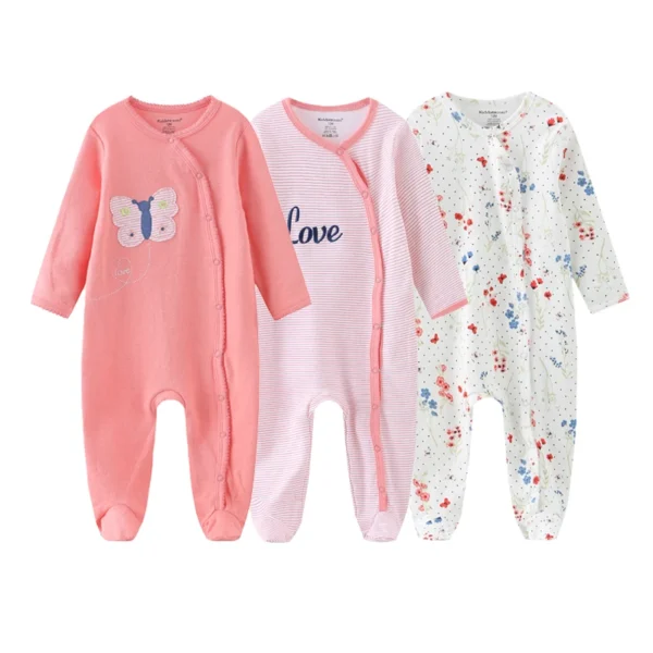 3Pieces Cotton Baby Girl Clothes Sets Cartoon New Born Baby Boy Clothes Autumn Long Sleeve Footie Jumpsuits Zipper Spring Bebes