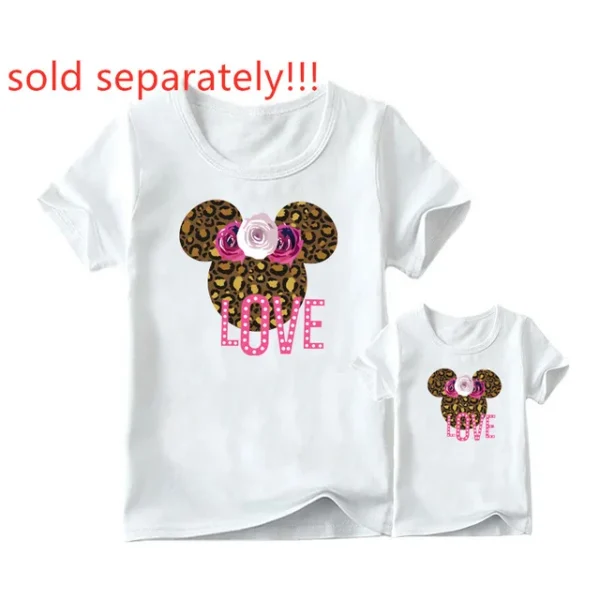 Leopard Print Family Matching Clothes Mommy and Me Clothes White T-shirt Mother and Daughter Clothes Family Look Top