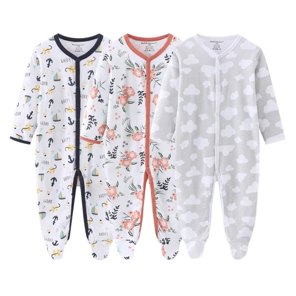 3Pieces Cotton Baby Girl Clothes Sets Cartoon New Born Baby Boy Clothes Autumn Long Sleeve Footie Jumpsuits Zipper Spring Bebes