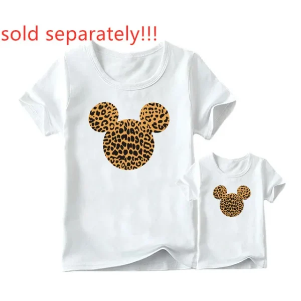Leopard Print Family Matching Clothes Mommy and Me Clothes White T-shirt Mother and Daughter Clothes Family Look Top