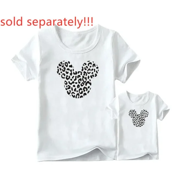 Leopard Print Family Matching Clothes Mommy and Me Clothes White T-shirt Mother and Daughter Clothes Family Look Top