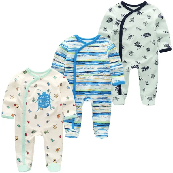 3Pieces Cotton Baby Girl Clothes Sets Cartoon New Born Baby Boy Clothes Autumn Long Sleeve Footie Jumpsuits Zipper Spring Bebes