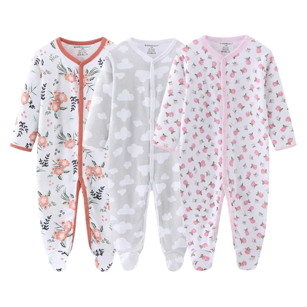 3Pieces Cotton Baby Girl Clothes Sets Cartoon New Born Baby Boy Clothes Autumn Long Sleeve Footie Jumpsuits Zipper Spring Bebes