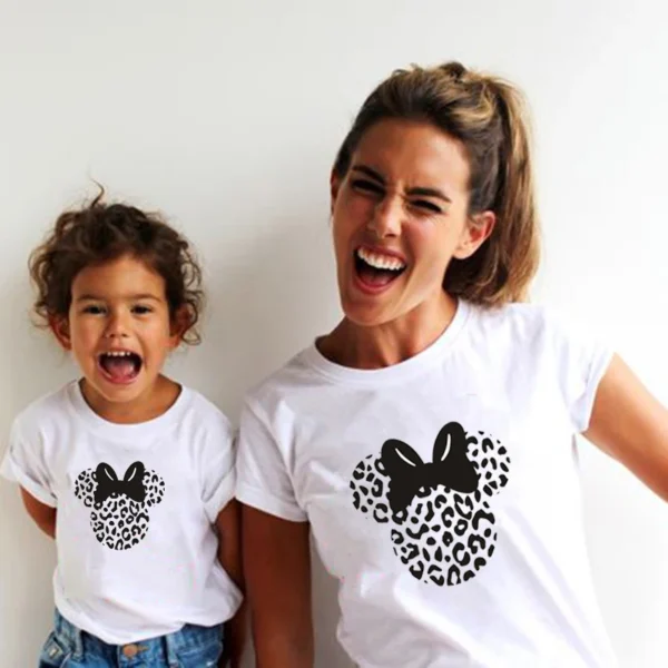 Leopard Print Family Matching Clothes Mommy and Me Clothes White T-shirt Mother and Daughter Clothes Family Look Top