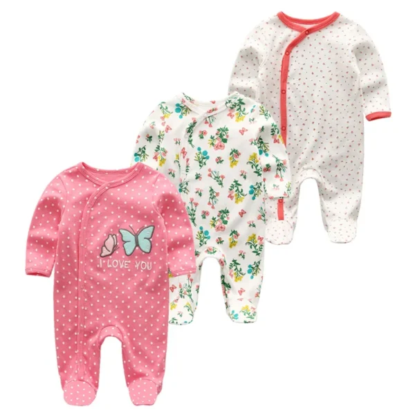 3Pieces Cotton Baby Girl Clothes Sets Cartoon New Born Baby Boy Clothes Autumn Long Sleeve Footie Jumpsuits Zipper Spring Bebes