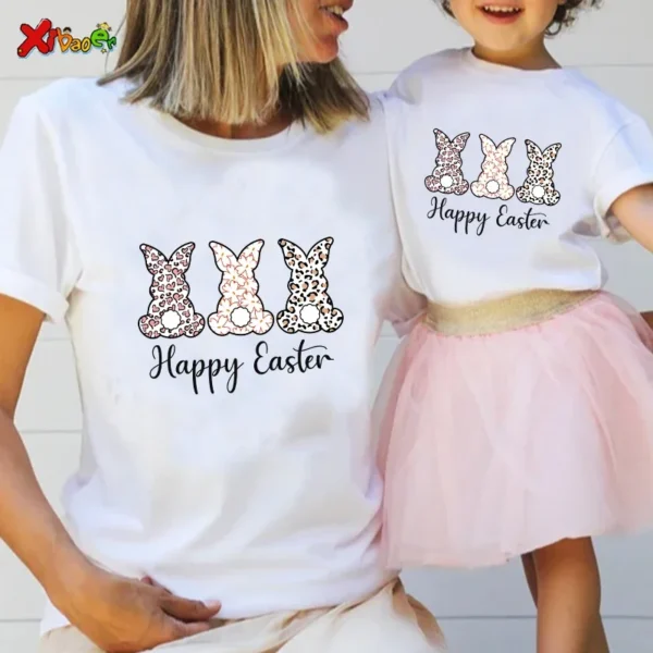 Family T Shirt Happy Easter Boy Girl T-Shirt Family Party Matching Clothes Outfit 2025 Kids Baby Clothes New Born Boy Girl Shirt