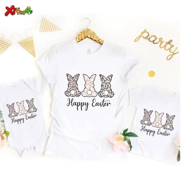 Family T Shirt Happy Easter Boy Girl T-Shirt Family Party Matching Clothes Outfit 2025 Kids Baby Clothes New Born Boy Girl Shirt