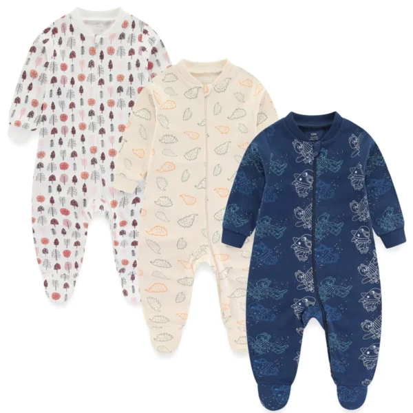 3Pieces Cotton Baby Girl Clothes Sets Cartoon New Born Baby Boy Clothes Autumn Long Sleeve Footie Jumpsuits Zipper Spring Bebes