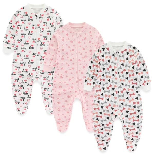3Pieces Cotton Baby Girl Clothes Sets Cartoon New Born Baby Boy Clothes Autumn Long Sleeve Footie Jumpsuits Zipper Spring Bebes