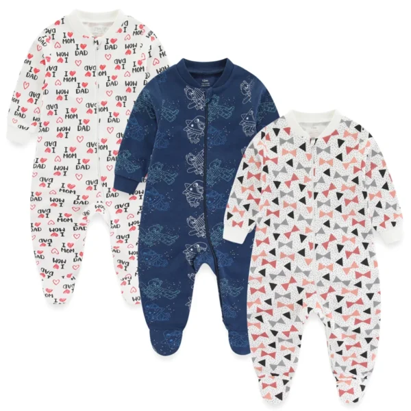3Pieces Cotton Baby Girl Clothes Sets Cartoon New Born Baby Boy Clothes Autumn Long Sleeve Footie Jumpsuits Zipper Spring Bebes