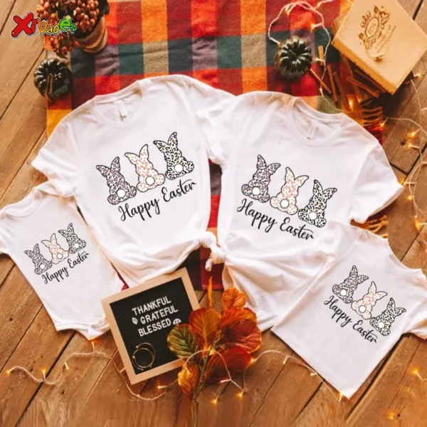 Family T Shirt Happy Easter Boy Girl T-Shirt Family Party Matching Clothes Outfit 2025 Kids Baby Clothes New Born Boy Girl Shirt